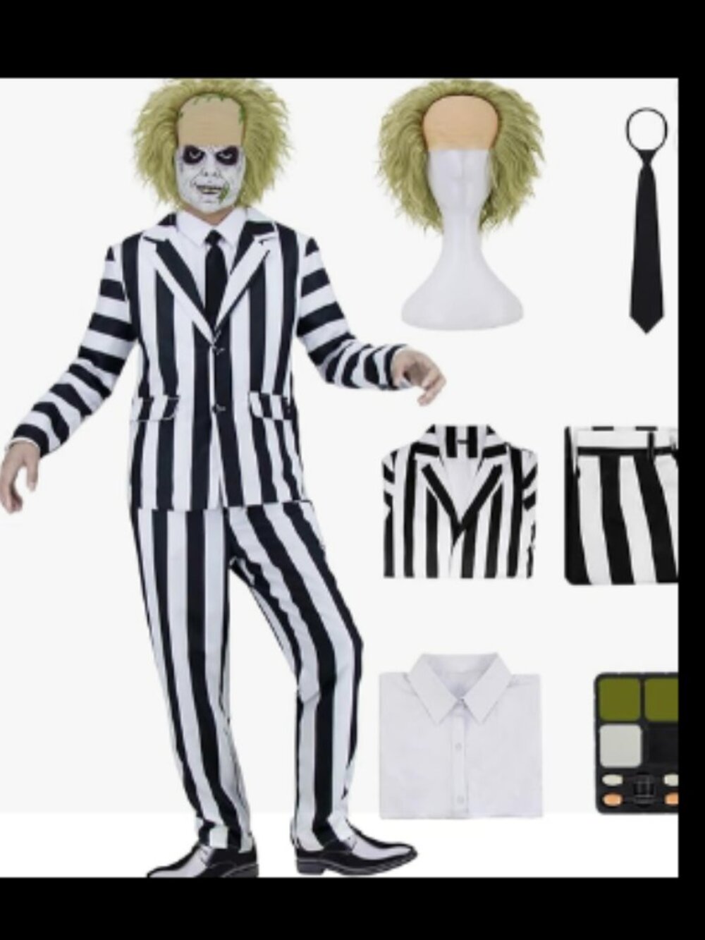 NEW Adult Halloween Costumes Men Black White Striped Suit Horror Cosplay Outfit